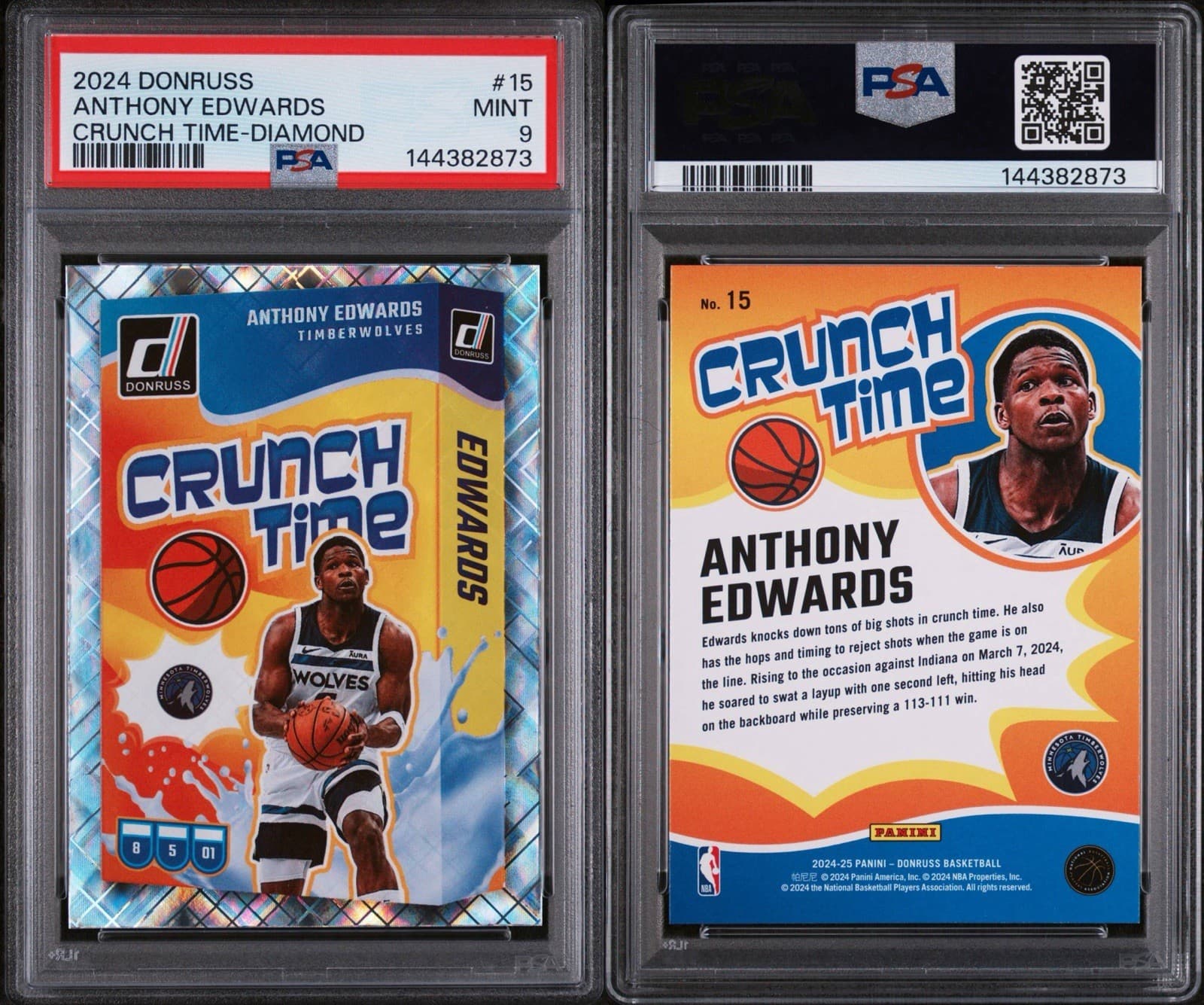 2024-25 Panini Donruss - Crunch Time Anthony Edwards #15 Diamond. PSA 9 MINT