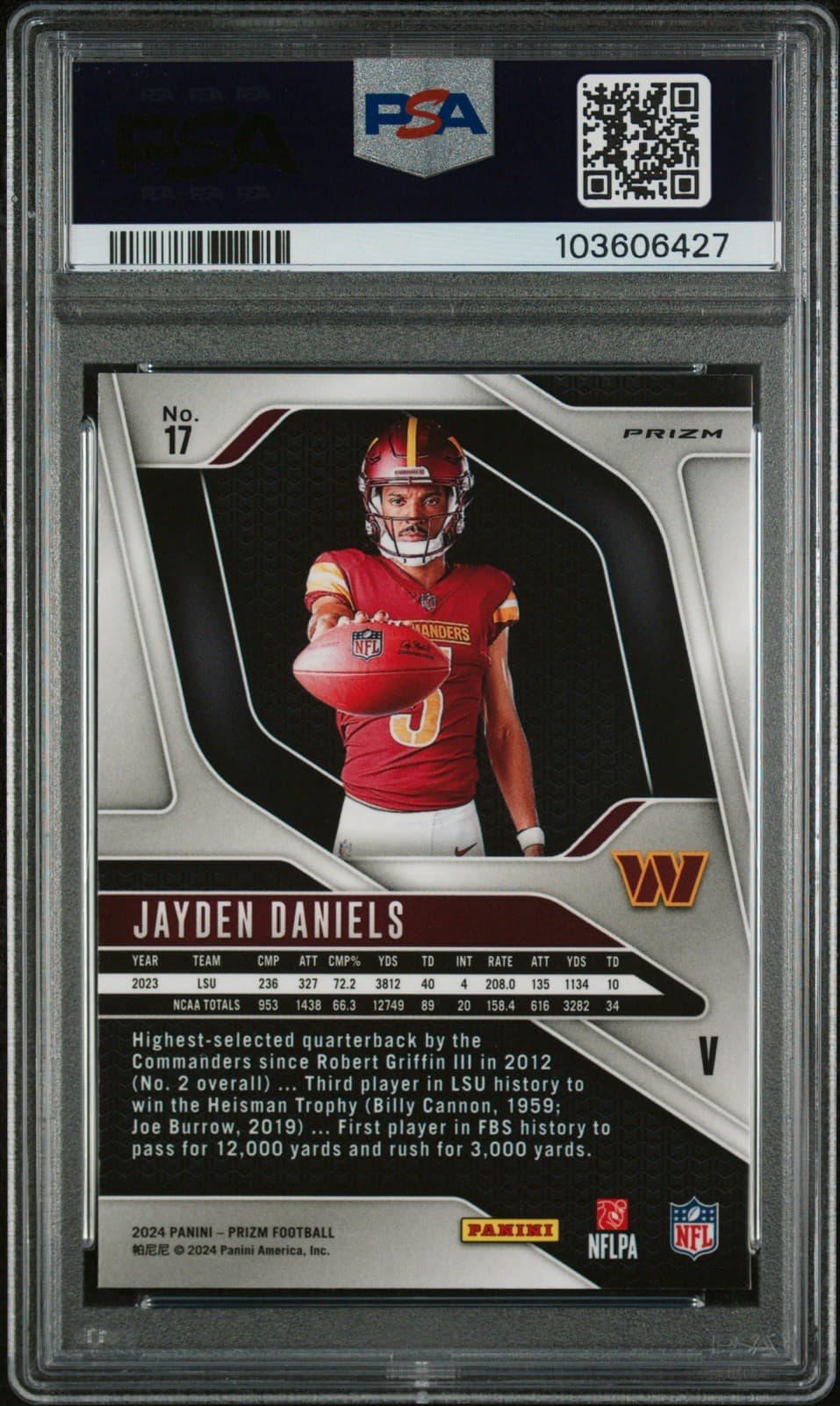 2024 Panini Prizm - Rookie Variations Jayden Daniels #17 Prizm (RC). PSA  9 MINT