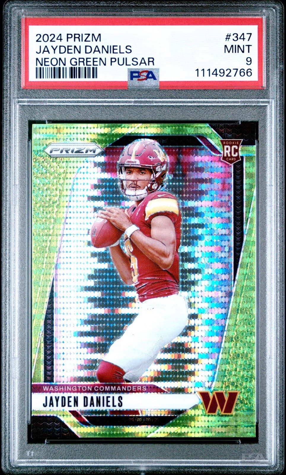 2024 Panini Prizm - Jayden Daniels #347 Neon Green Pulsar Prizm (RC). PSA 9 Mint