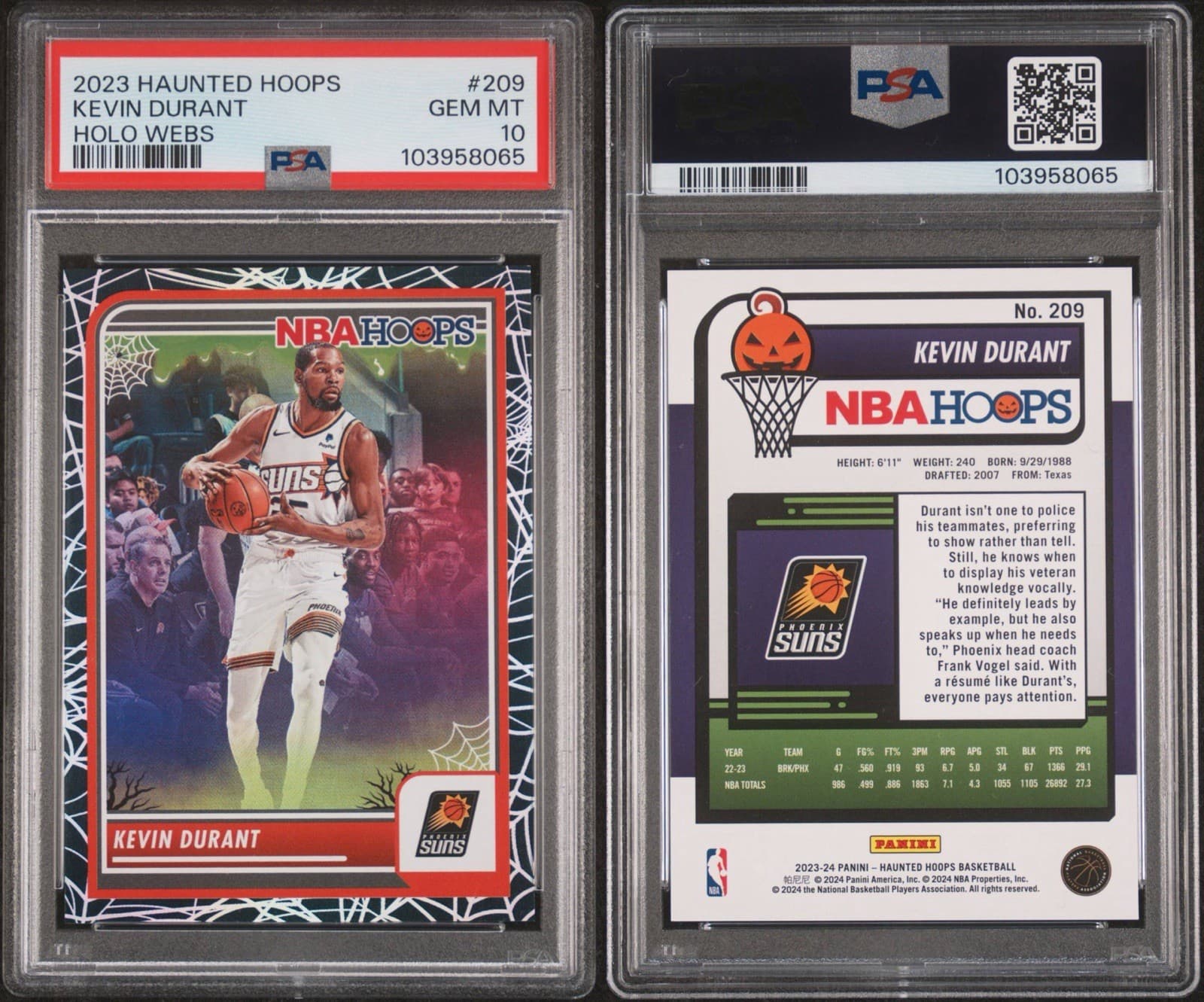 2023-24 Panini Haunted Hoops - Kevin Durant #209 Holo Webs (SP). PSA 10. Pop 4!