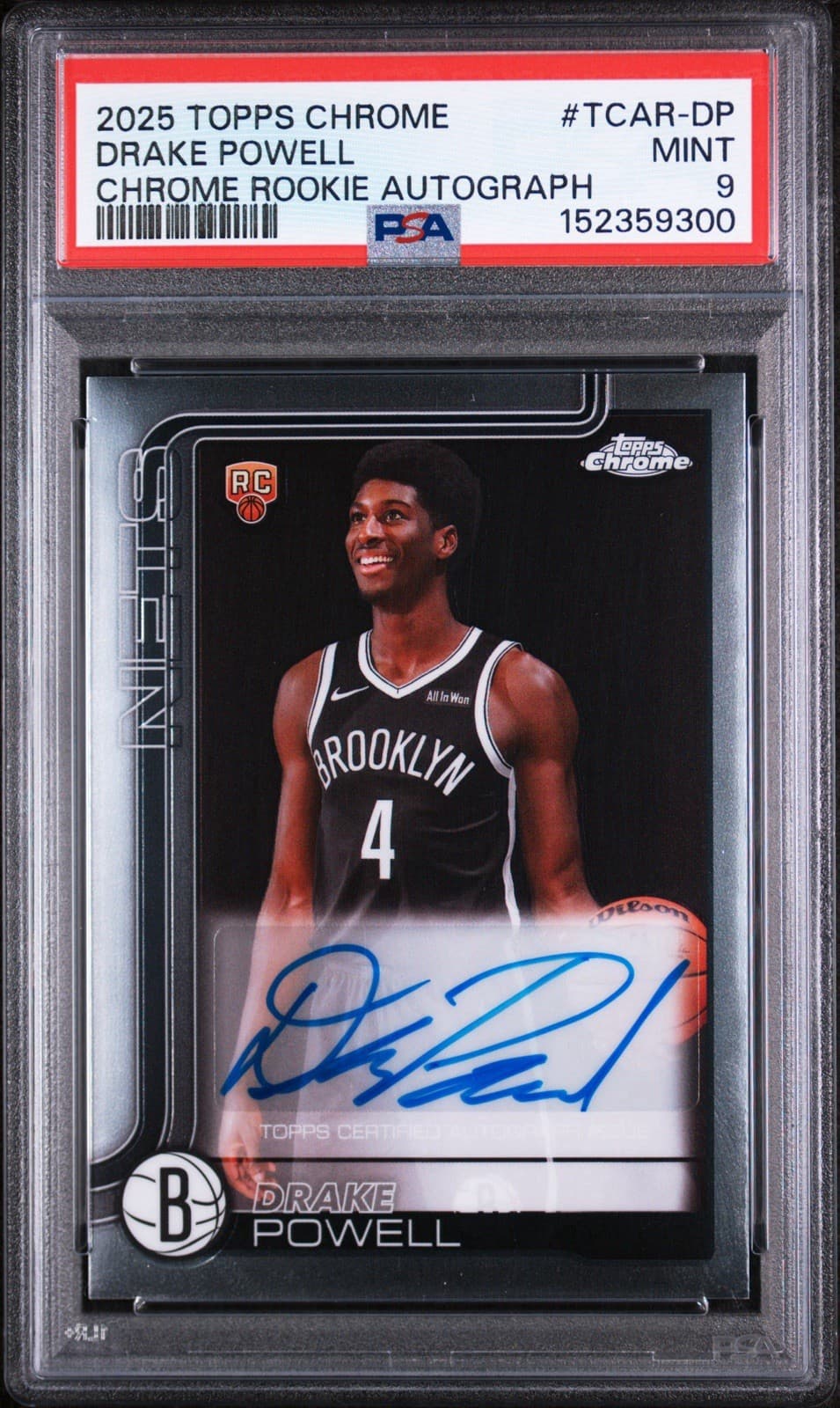 2025-26 Topps Chrome - Rookie Autographs Drake Powell #TCAR-DP (AU, RC). PSA 9