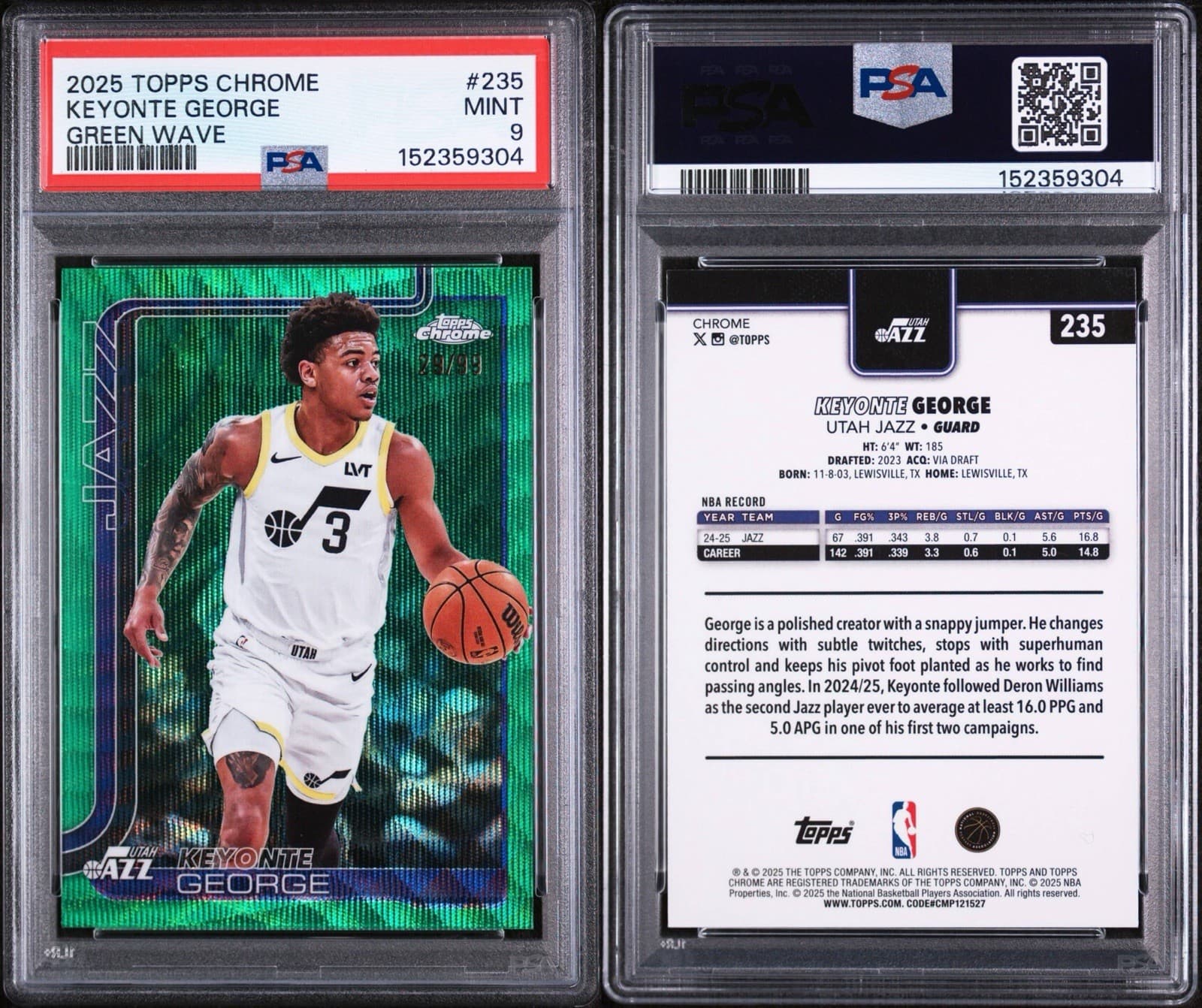 2025-26 Topps Chrome - Keyonte George #235 Green Wave /99. PSA 9 MINT