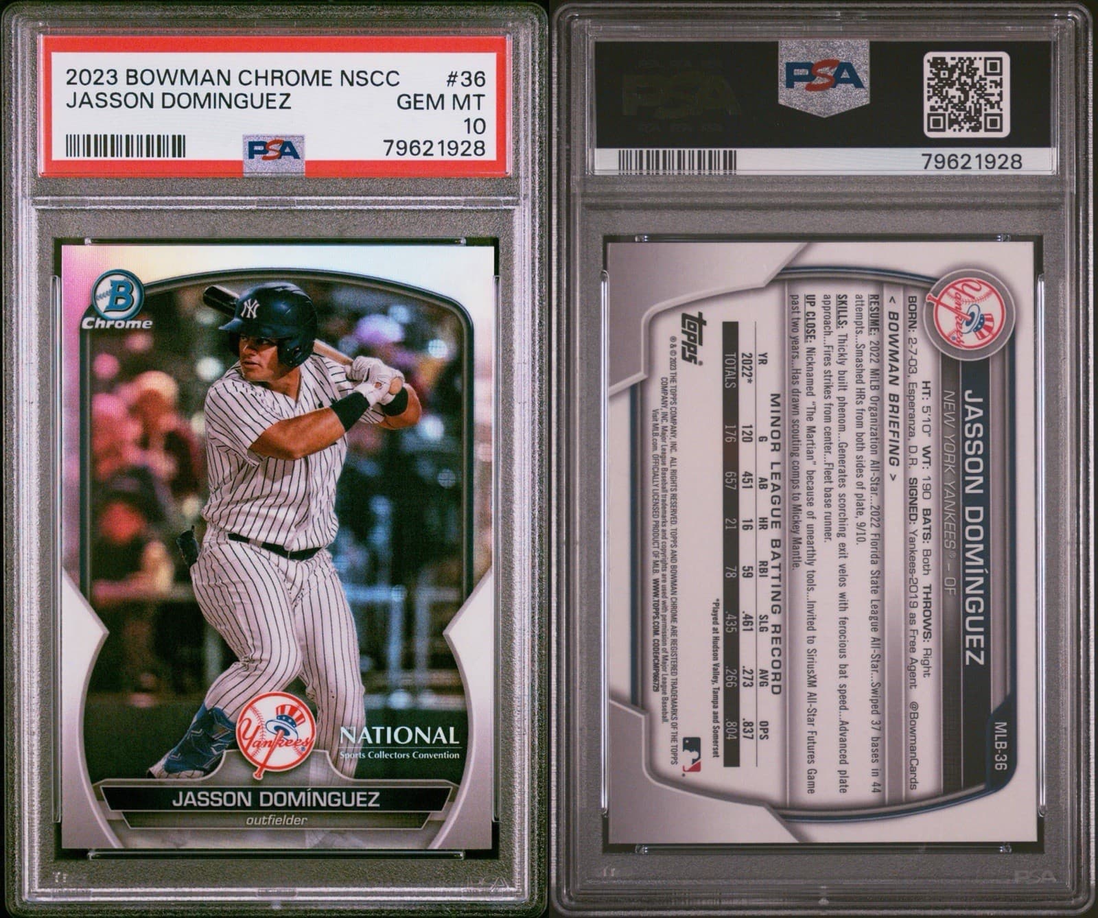 2023 Bowman Chrome Jasson Dominguez #36 NSCC - PSA 10 GEM MT. Low Pop!