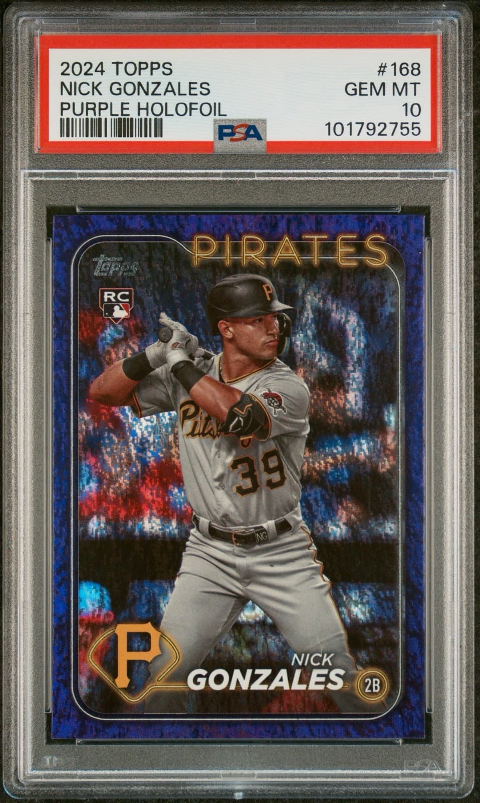 2024 Topps Series 1 Purple Holofoil #168 Nick Gonzales /799 (RC). PSA 10. Pop 3!