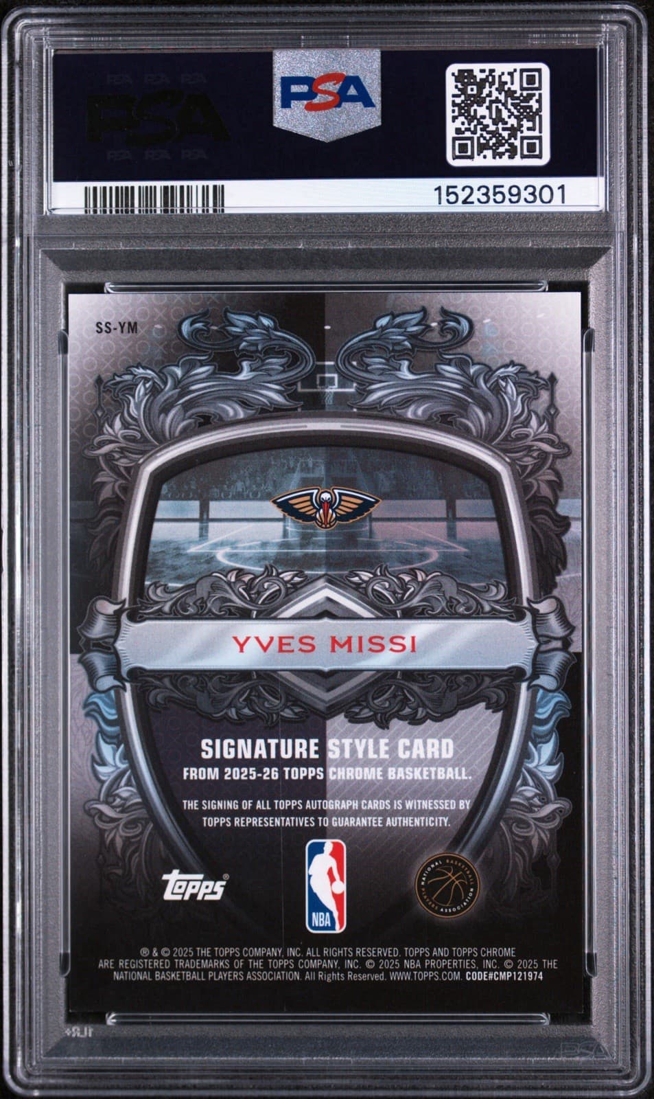 2025 TOPPS CHROME SIGNATURE STYLE #SS-YM YVES MISSI -BLUE REFRACTOR /150. PSA 9
