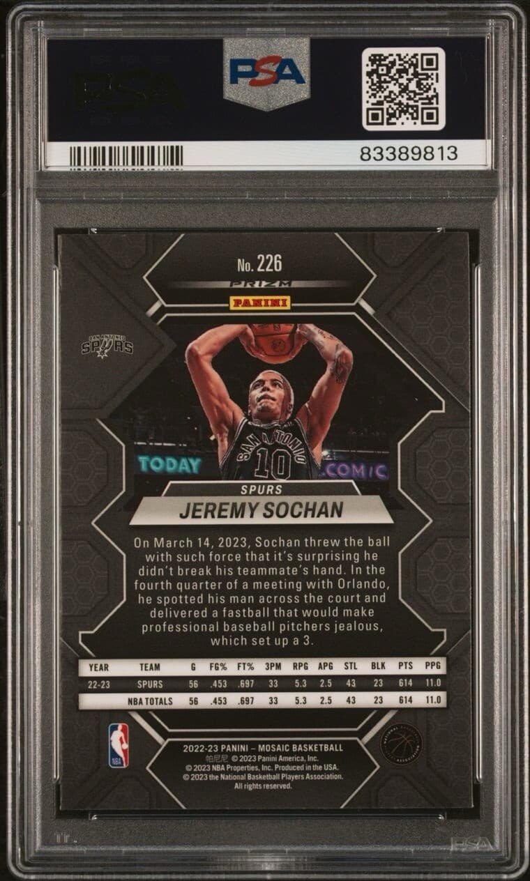 2022 - 23 Mosaic Jeremy Sochan Silver (RC). PSA 10. Pop 4