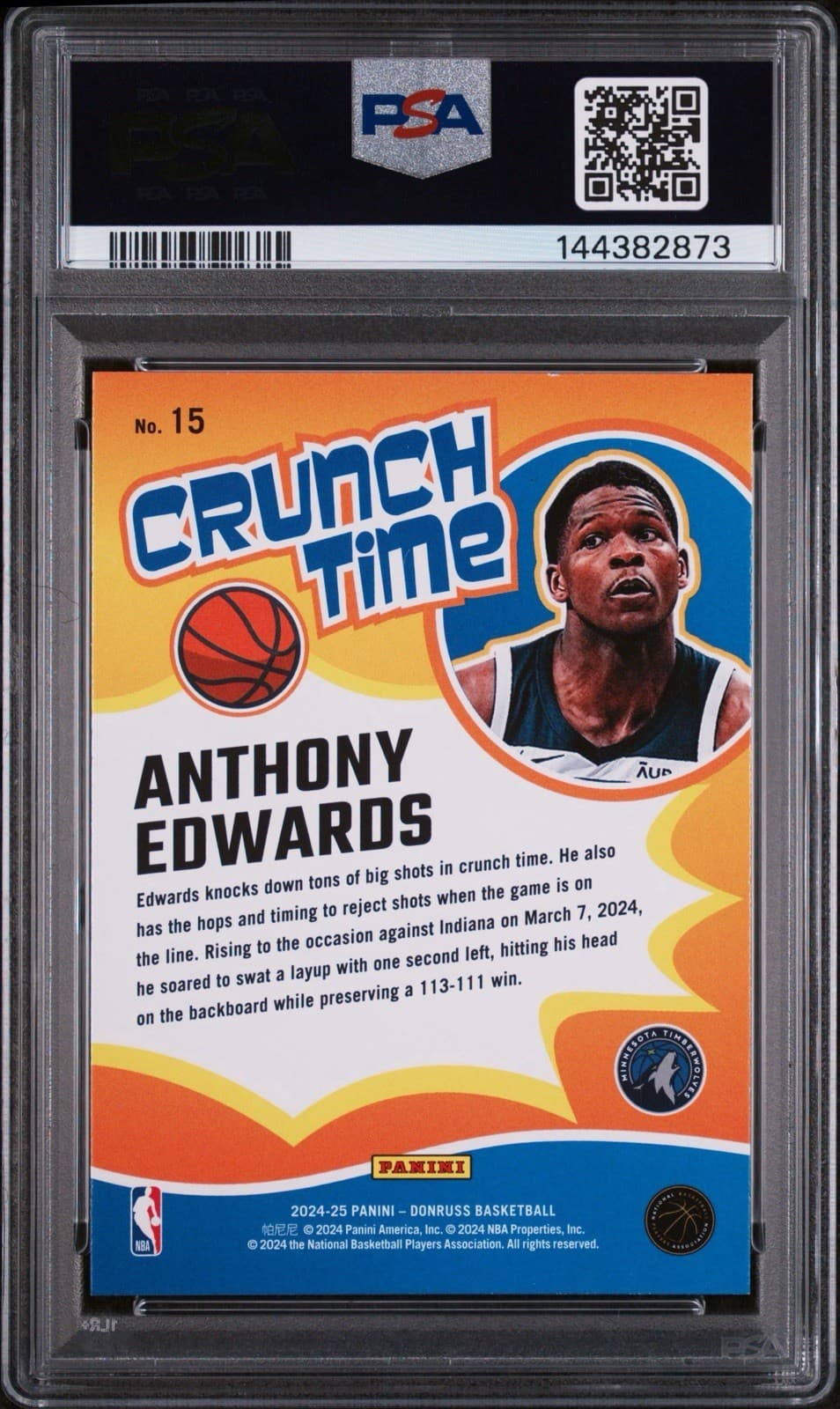 2024-25 Panini Donruss - Crunch Time Anthony Edwards #15 Diamond. PSA 9 MINT
