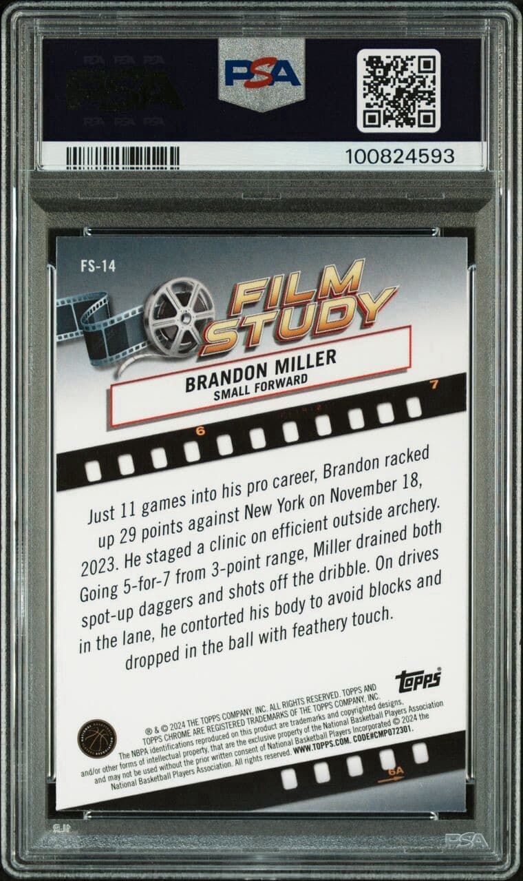 2023 TOPPS CHROME FILM STUDY #FS14 BRANDON MILLER ROOKIE RC PSA 9