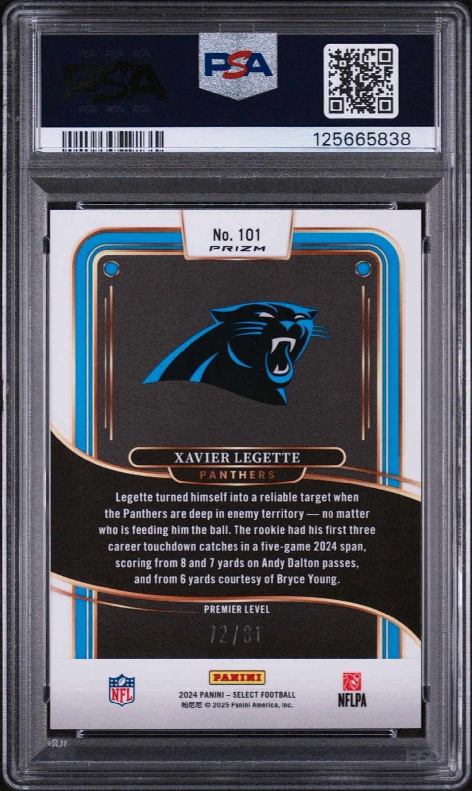 2024 Panini Select - Premier Level Xavier Legette Dragon Scale Prizm /81. PSA 9