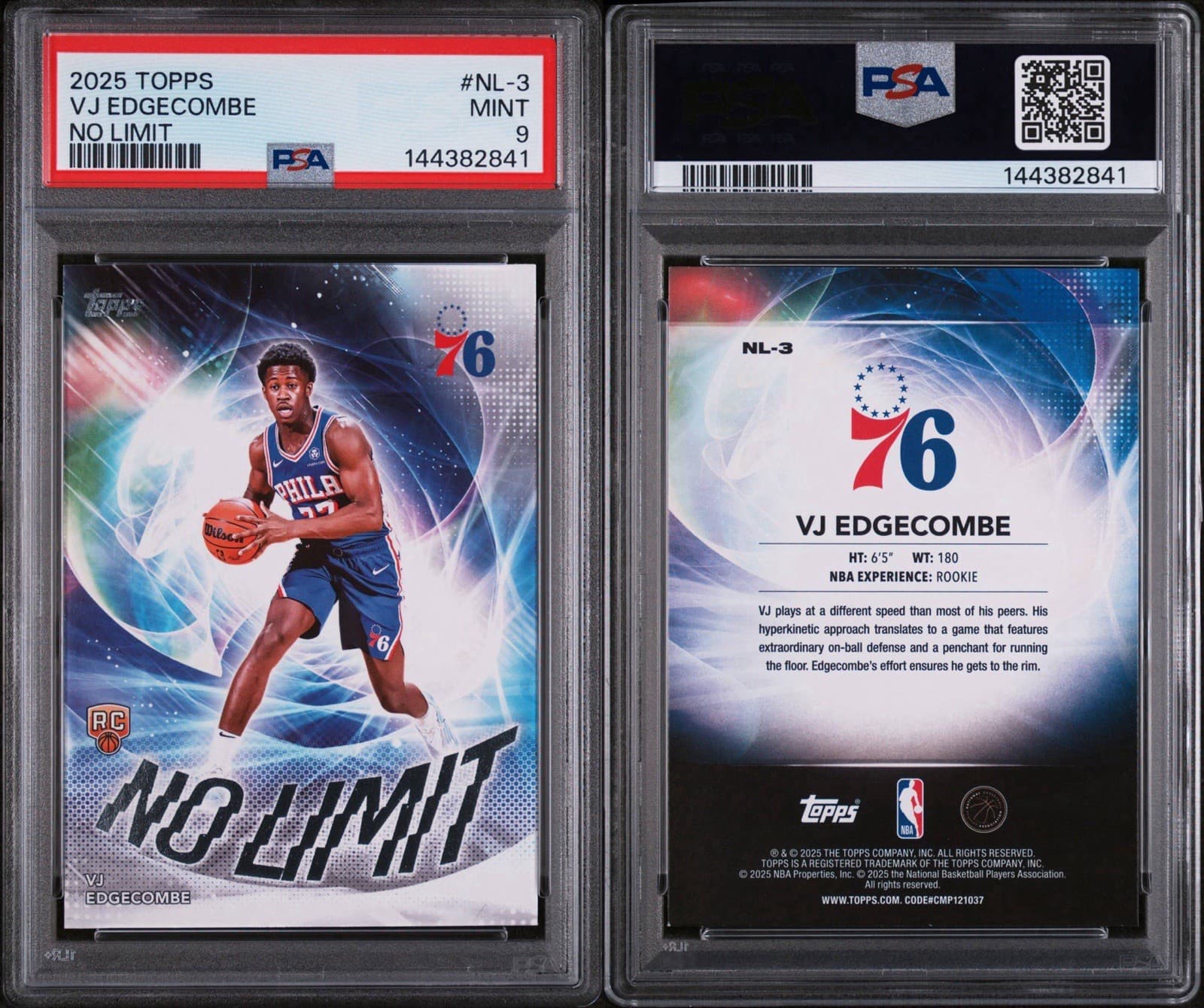 2025-26 Topps - No Limit VJ Edgecombe #NL-3 (RC). PSA 9 MINT