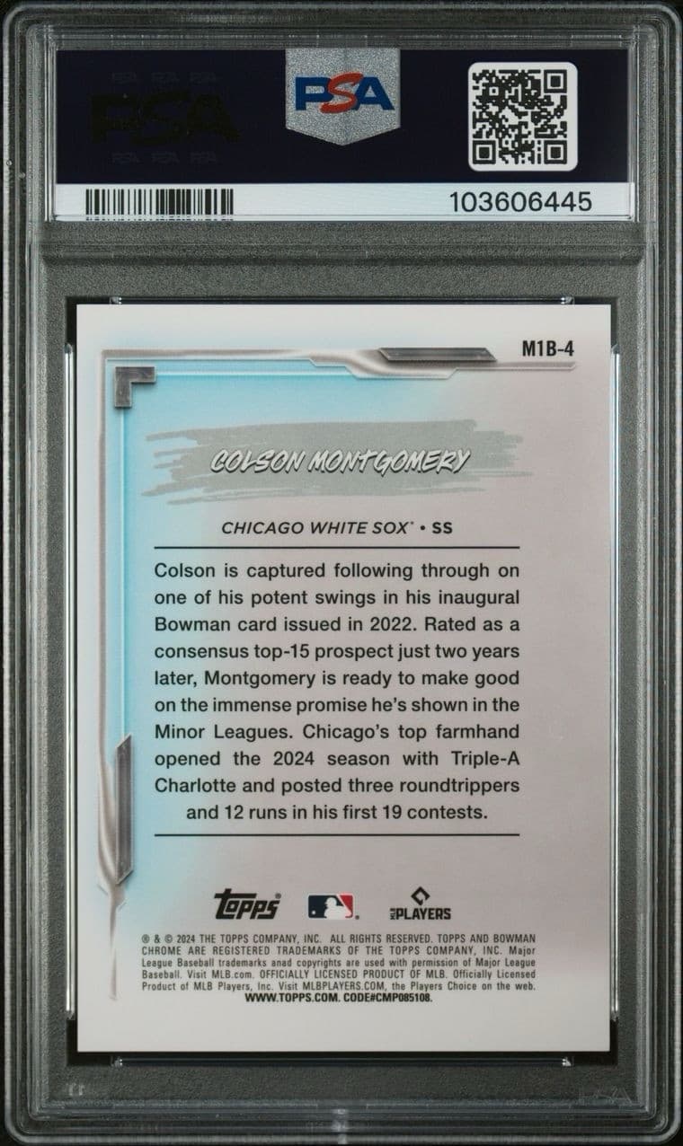 2024 Bowman Chrome Prospects Gold Refractor Colson Montgomery /50. PSA 9. Pop 3!