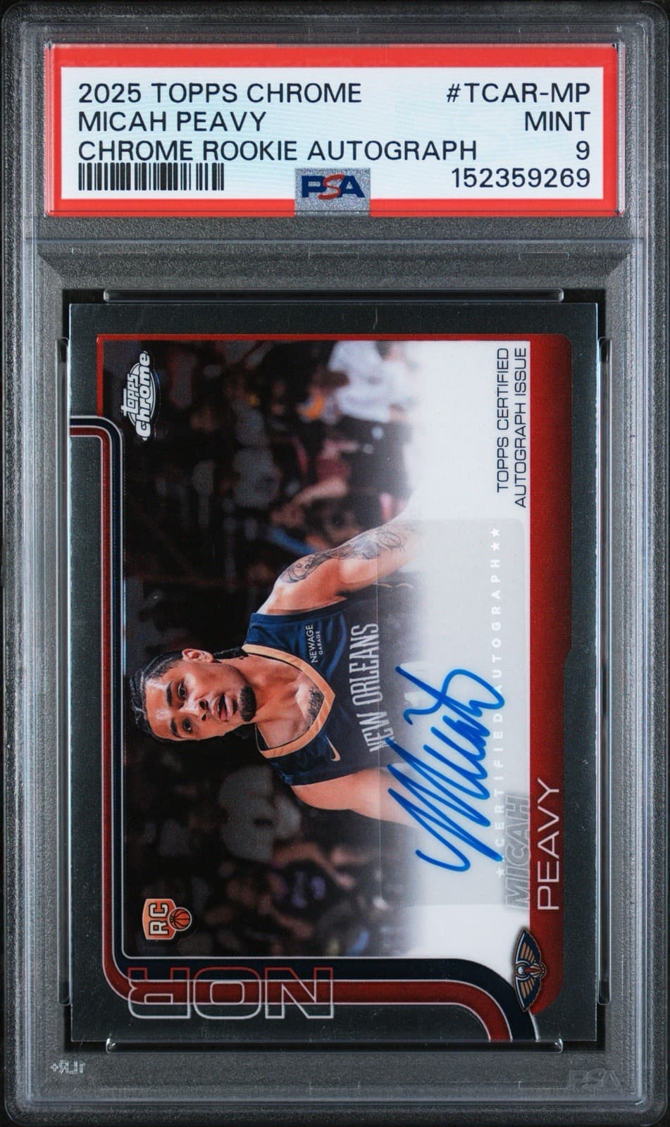 2025-26 Topps Chrome - Rookie Autographs Micah Peavy #TCAR-MP (AU, RC). PSA 9