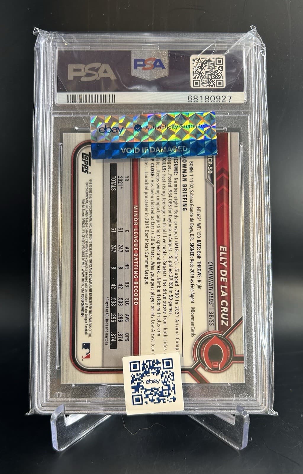 2022 Bowman Sapphire Chrome Prospects Elly De La Cruz (RC). PSA 10 eBay/PSA Cert