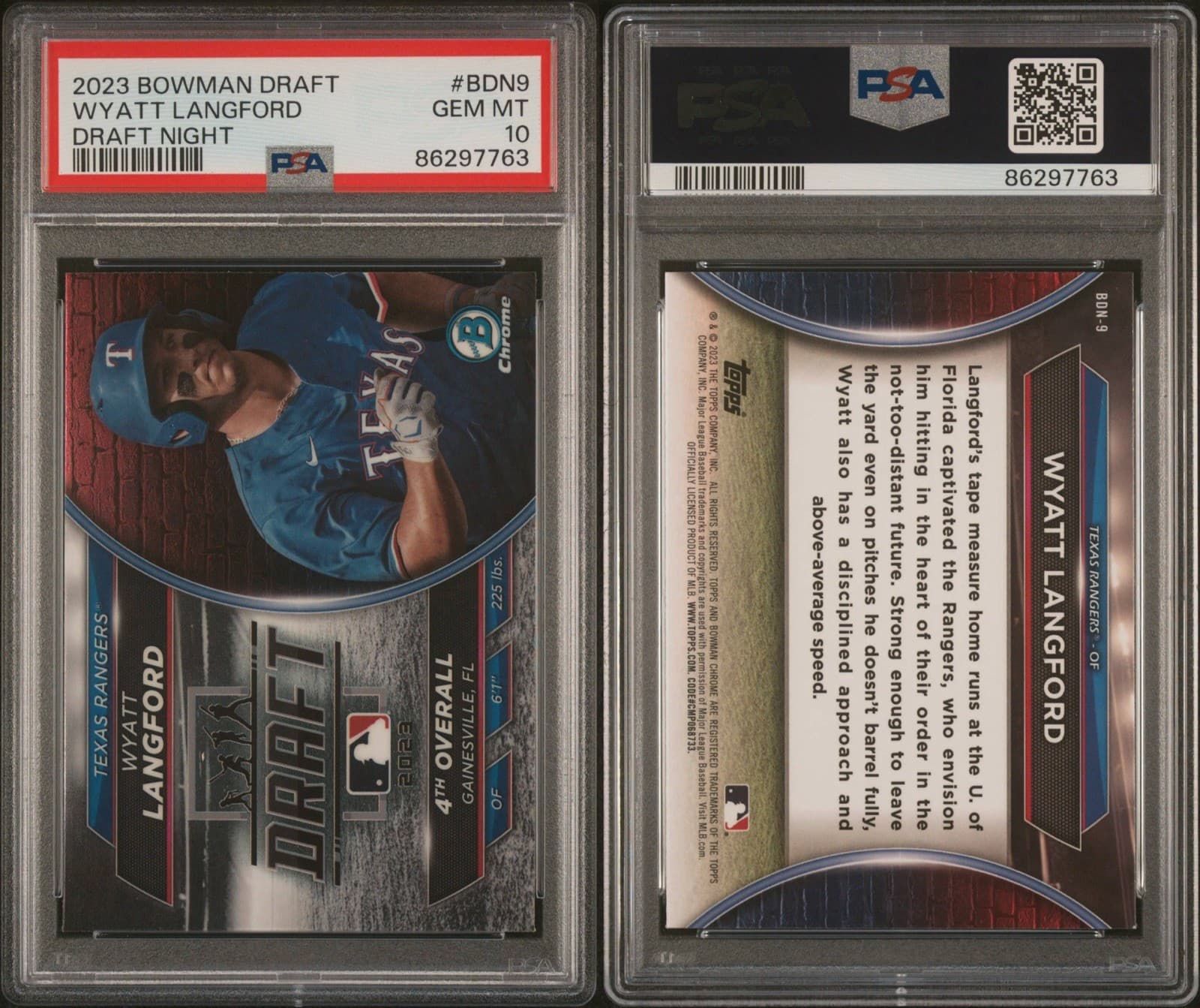 2023 Bowman Draft - Bowman Draft Night Wyatt Langford #BDN-9 (RC). PSA 10 GEM MT