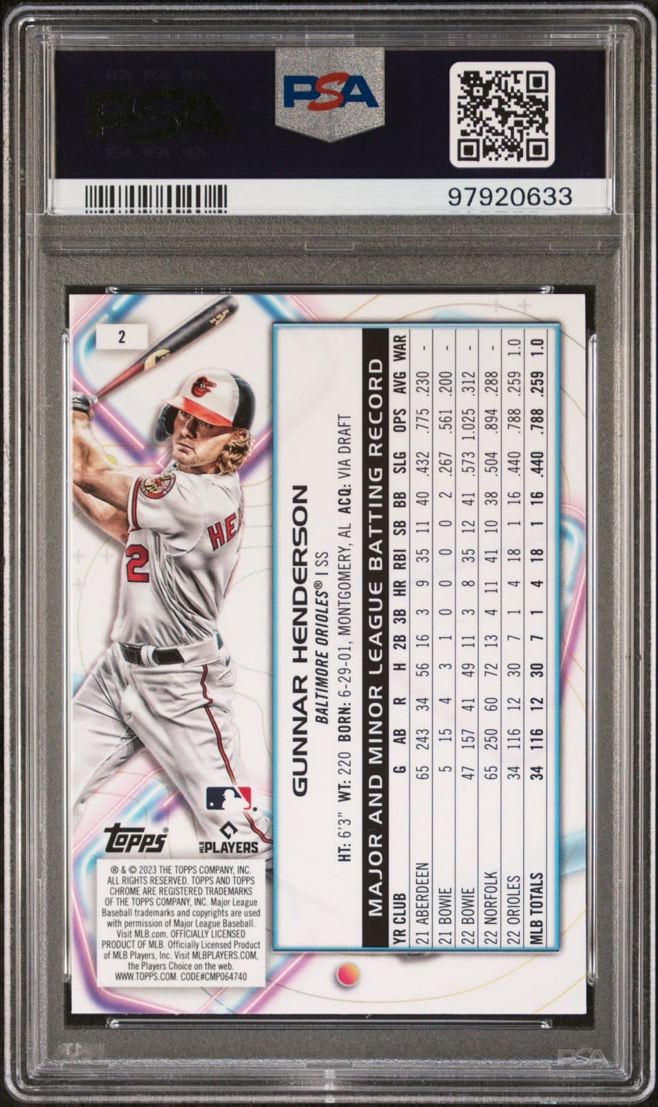 2023 Topps Cosmic Chrome - Gunnar Henderson #2 (RC). PSA 9 Mint