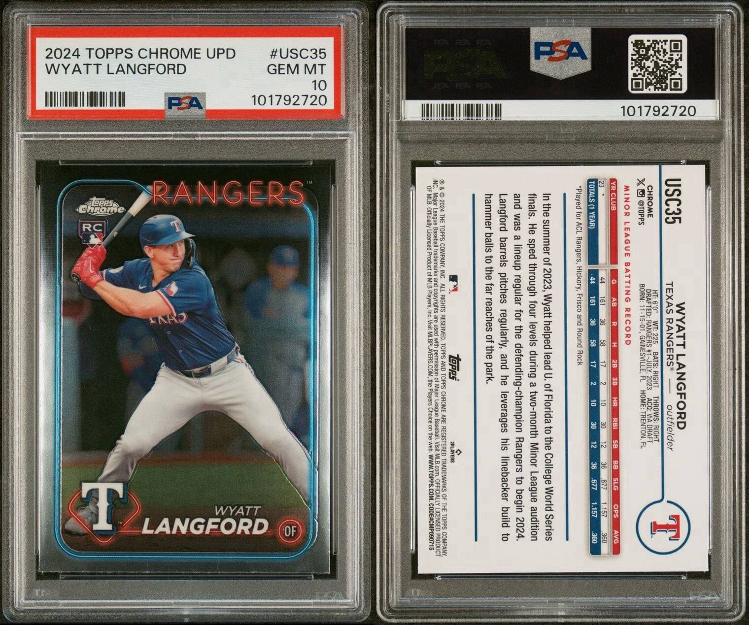 2024 Topps Chrome Update Series - #USC35 Wyatt Langford (RC). PSA 10. Pop 34!