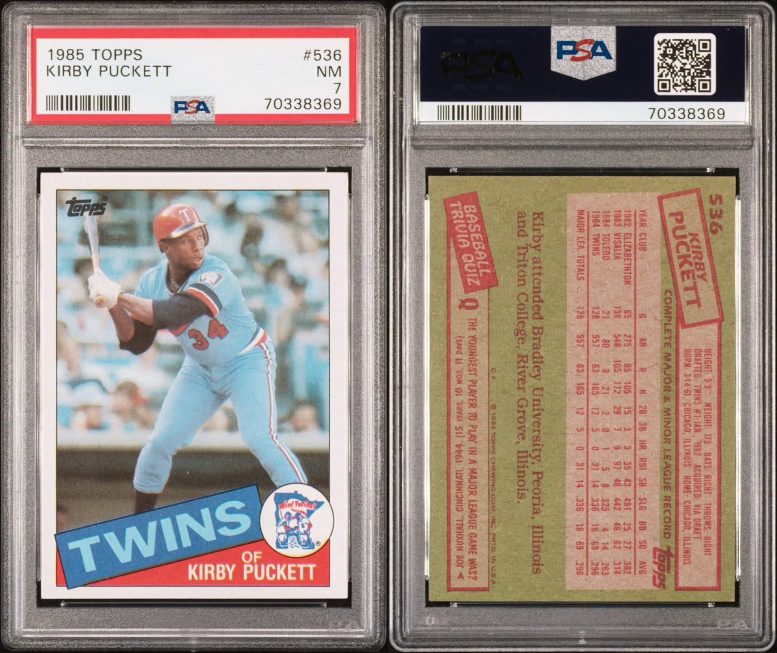 1985 Topps - Kirby Puckett #536 (RC). PSA 7 NM