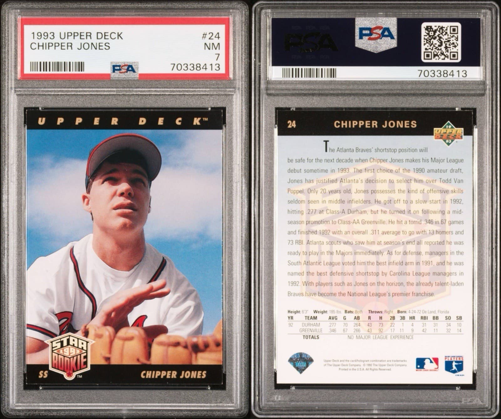 1993 Upper Deck Star Rookie - Chipper Jones Atlanta Braves #24. PSA 7 NM