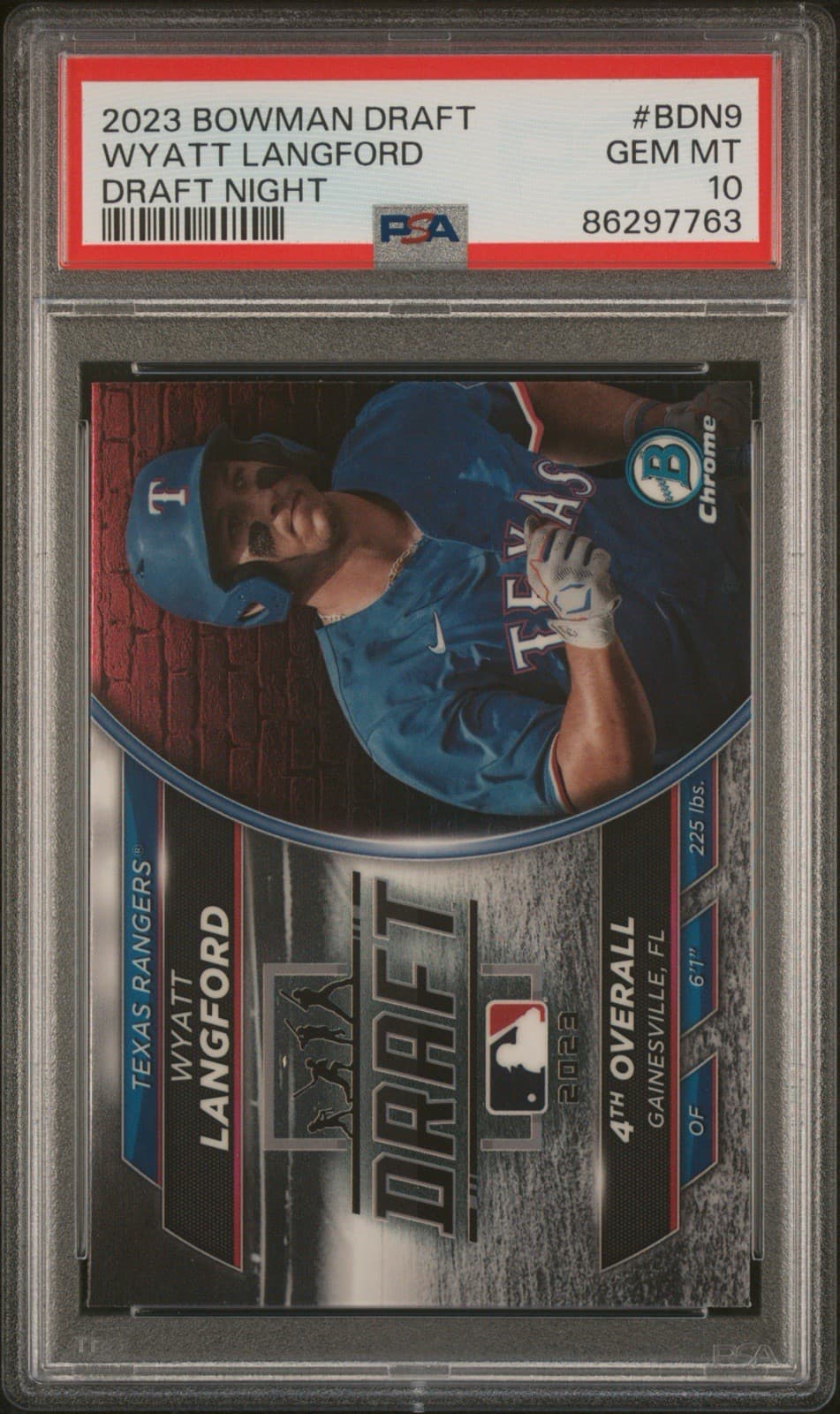 2023 Bowman Draft - Bowman Draft Night Wyatt Langford #BDN-9 (RC). PSA 10 GEM MT