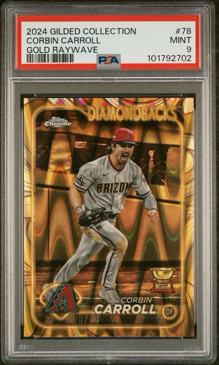 2024 Topps Chrome Gilded Collection Corbin Carroll #78 Gold Raywave /25. PSA 9.