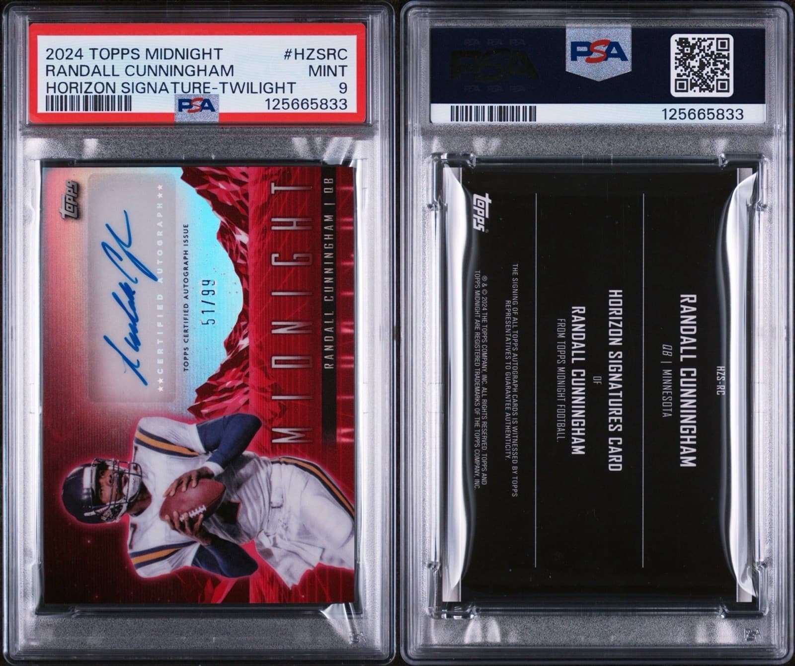 2024 Topps Midnight - Horizon Signatures Randall Cunningham Twilight /99. PSA 9