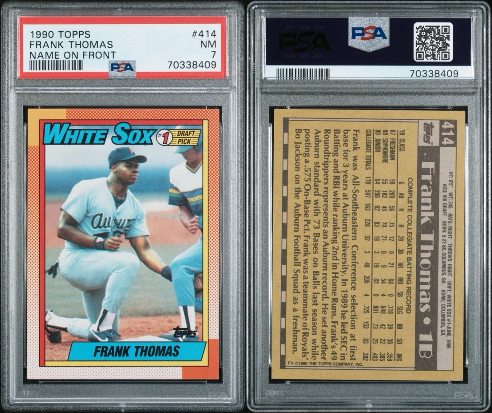 1990 Topps Frank Thomas (RC) #414 Name On Front. PSA 7 NM thumbnail 3