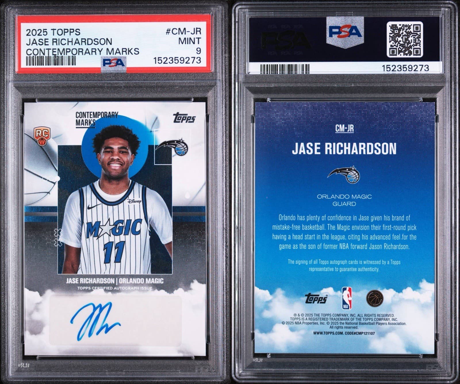 2025-26 Topps - Contemporary Marks Jase Richardson #CM-JR (AU, RC). PSA 9 MINT