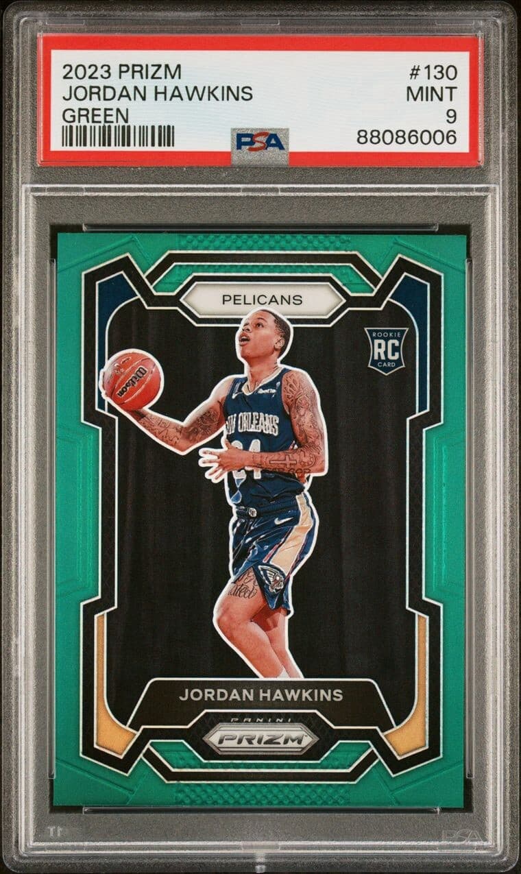 2023-24 Panini Prizm - Green Prizm #130 Jordan Hawkins (RC). PSA 9. Pop 8