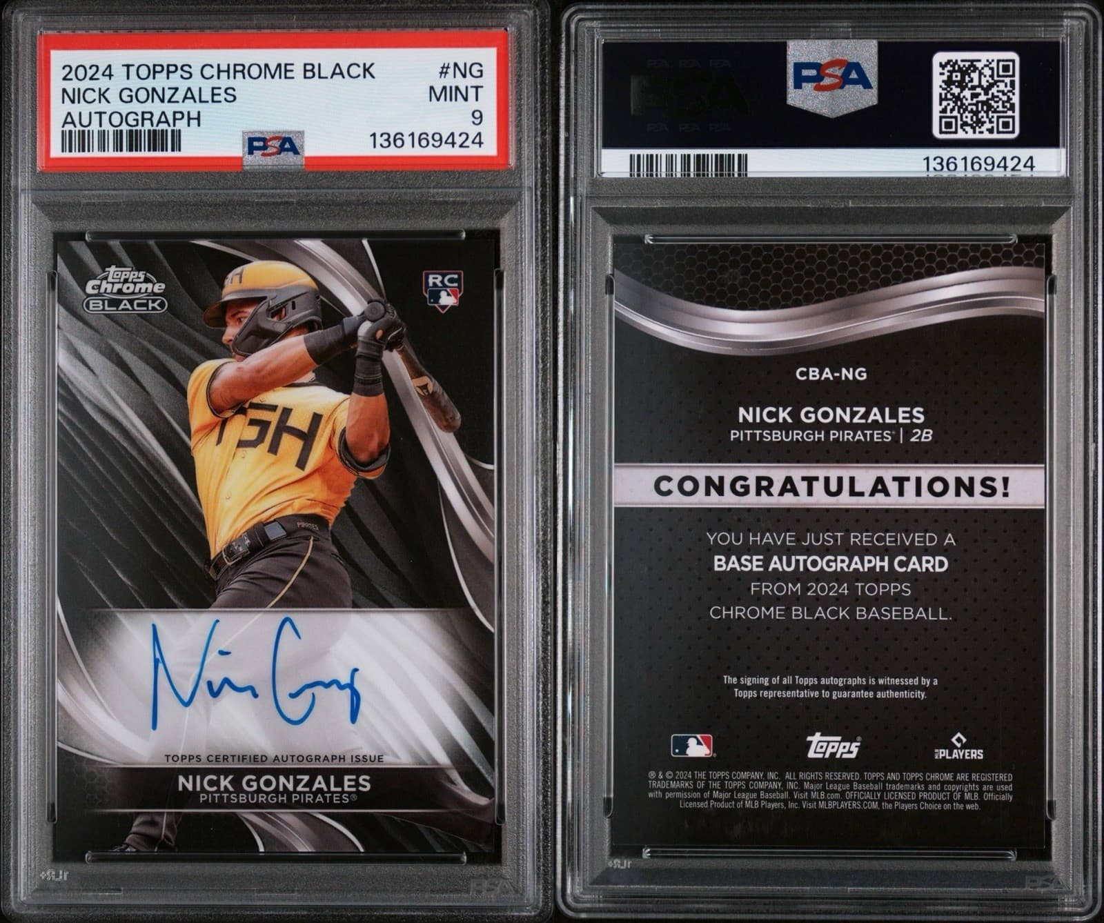 2024 Topps Chrome Black - Nick Gonzales (RC) Autographs #CBA-NG. PSA 9 MINT