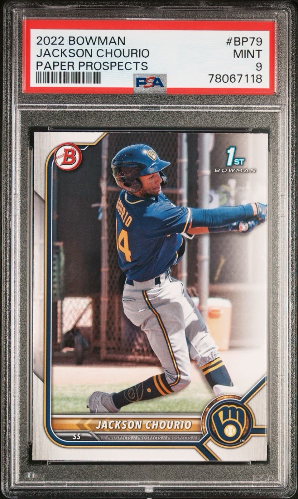 2022 Bowman Jackson Chourio Paper Prospects #BP-79 (RC). PSA 9.
