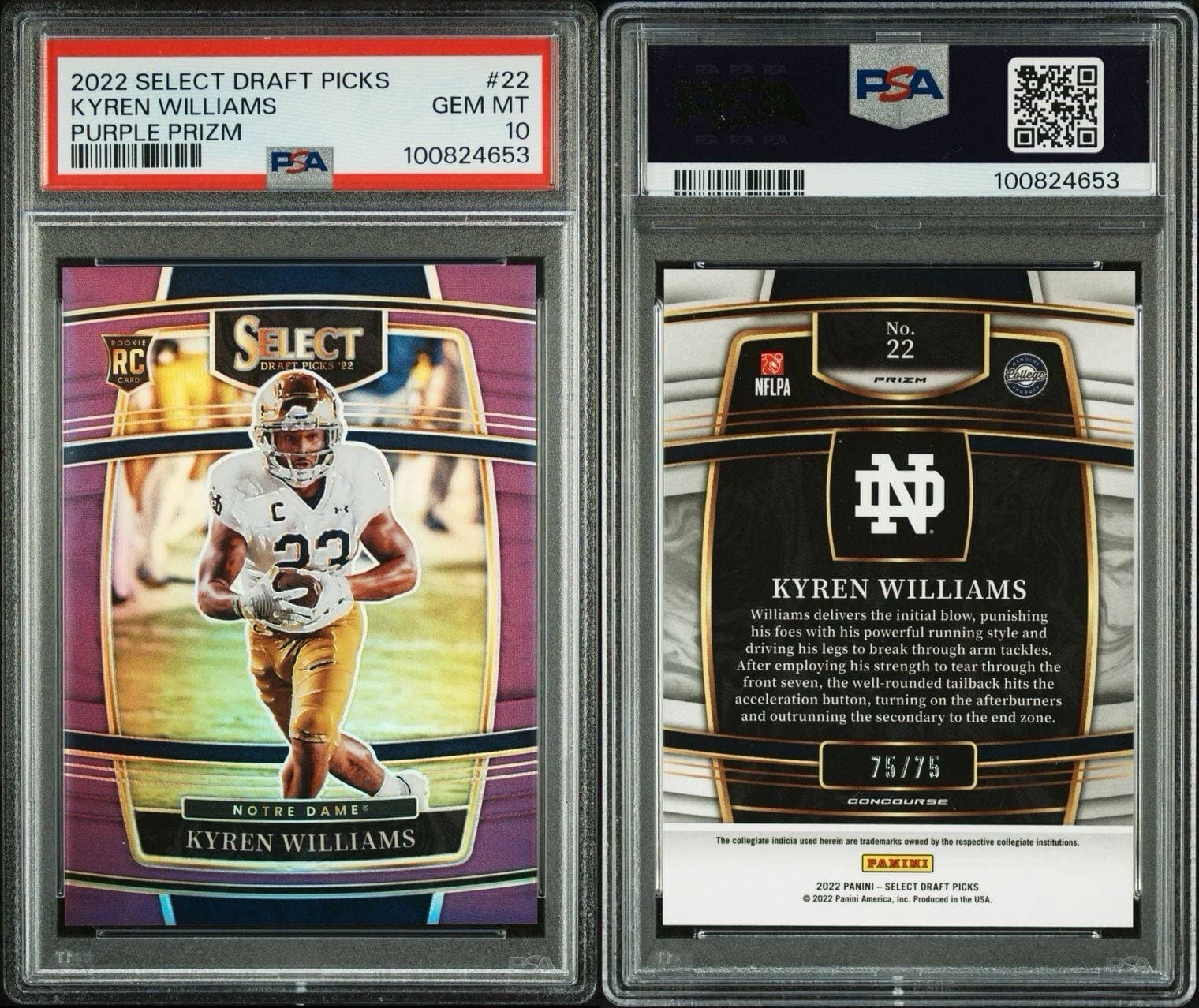 2022 Select Draft Picks Kyren Williams #22 Purple 75/75 LAST PRINT PSA 10. POP 1