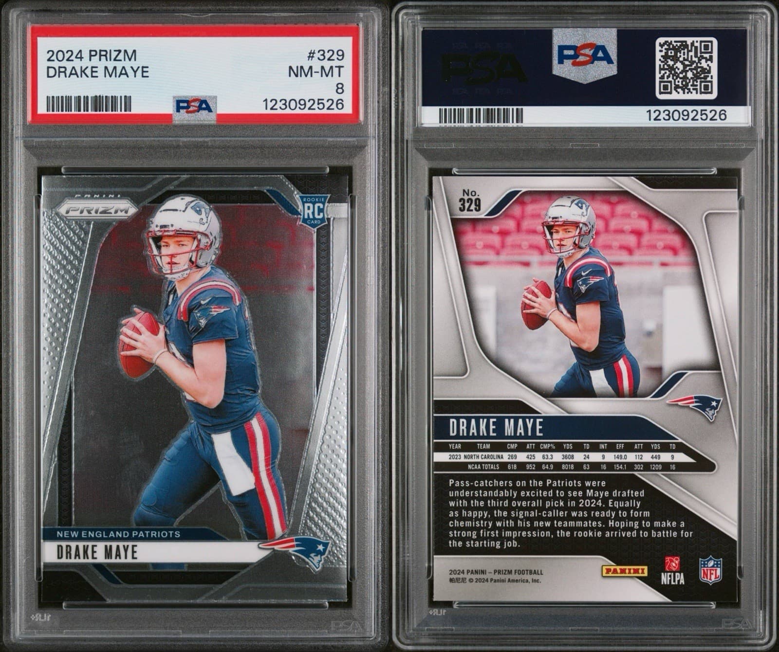 2024 Panini Prizm - Drake Maye #329 (RC). PSA 8 NM-MT