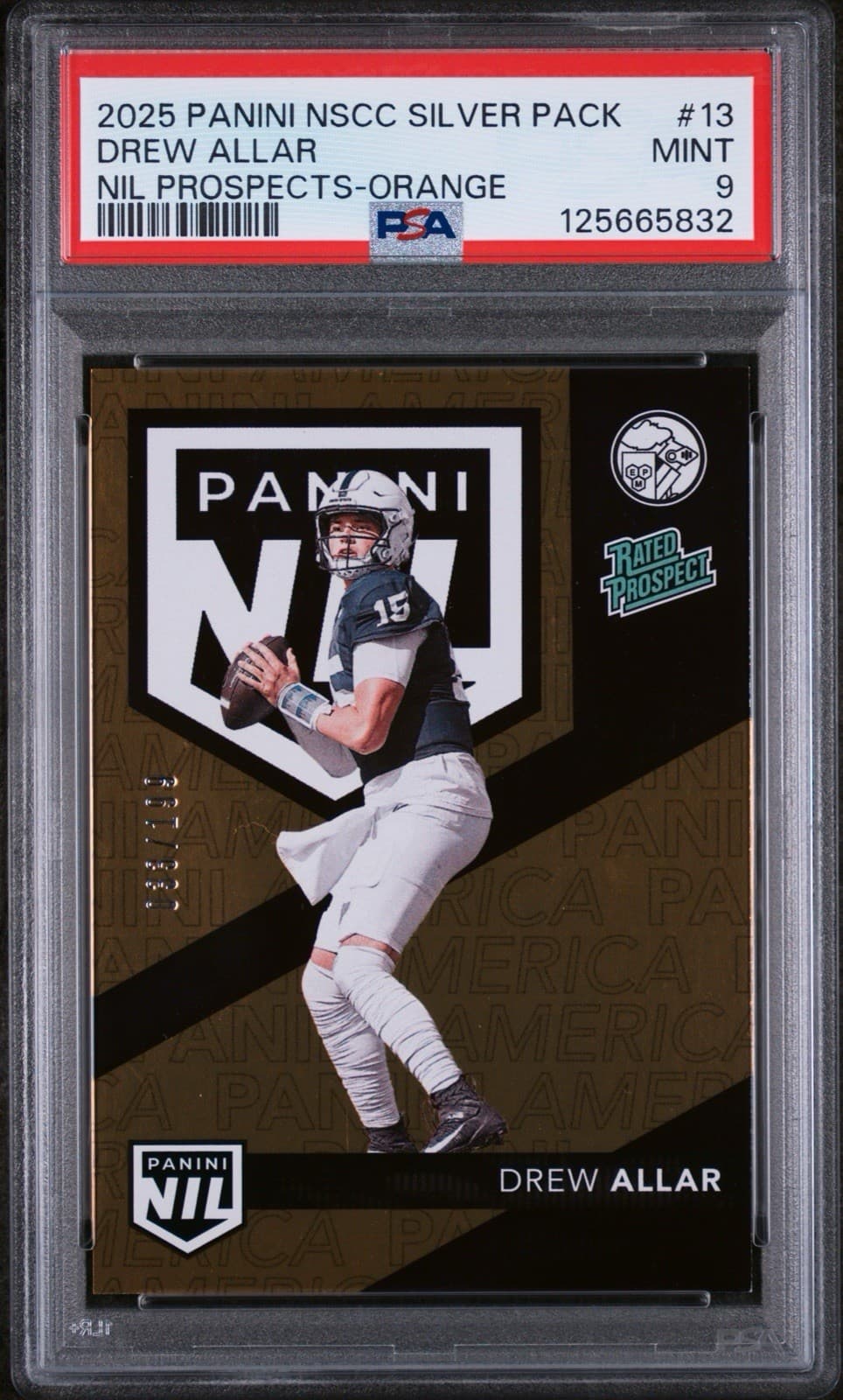 2025 PANINI THE NATIONAL SILVER PACK NIL Drew Allar Orange /199. PSA 9 MINT