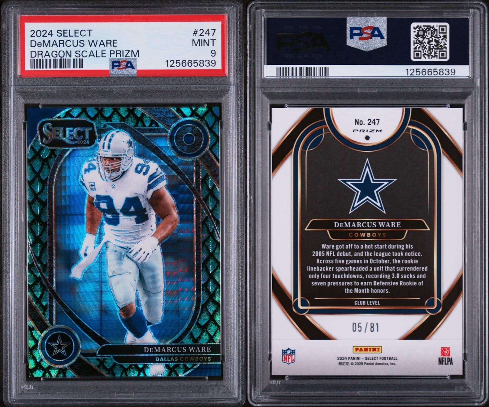 2024 Panini Select Club Level DeMarcus Ware #247 Dragon Scale Prizm /81. PSA  9