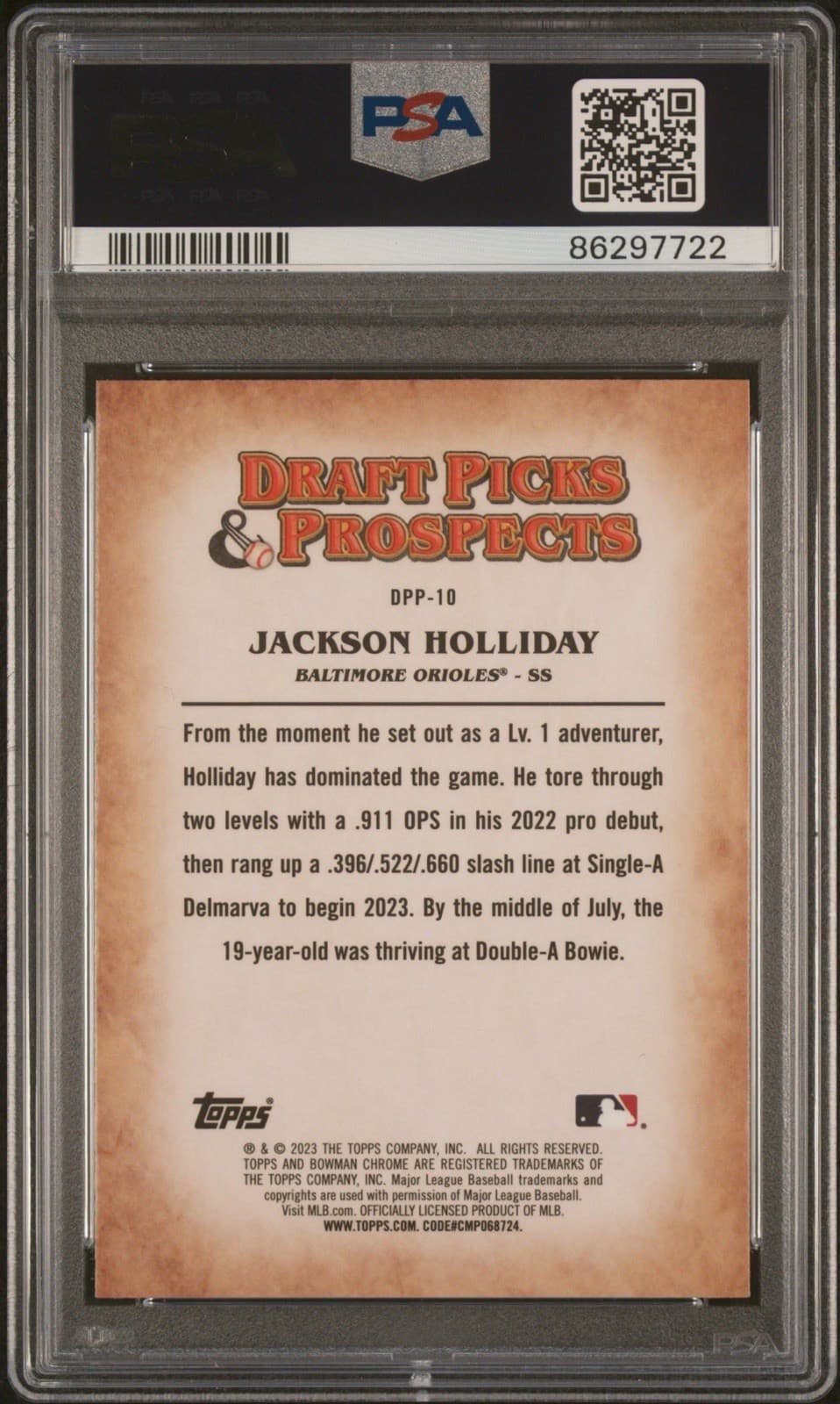 2023 Bowman Draft - Draft Picks & Prospects Jackson Holliday #DPP-10 (RC) PSA 10