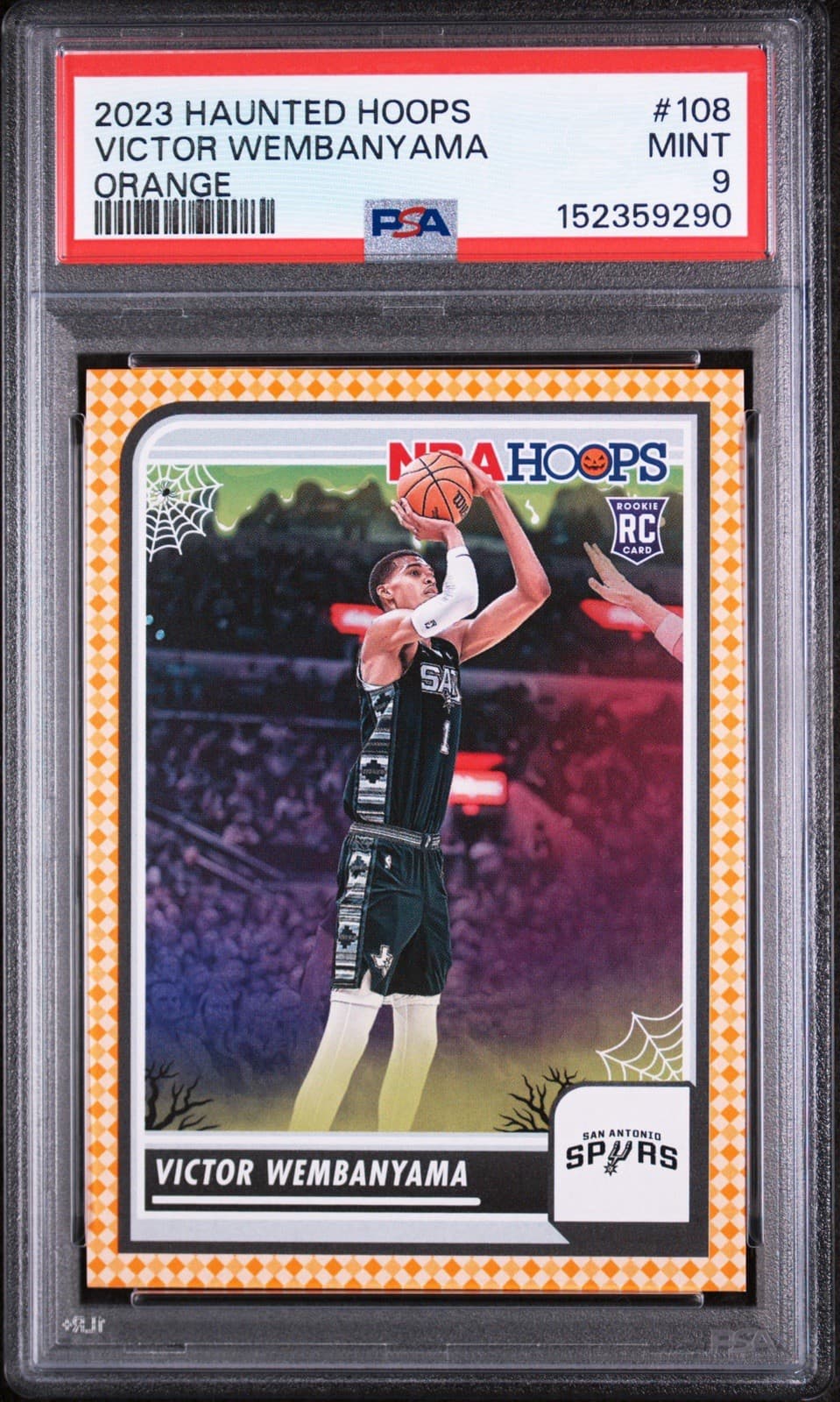 2023-24 Panini Haunted Hoops - Victor Wembanyama #108 Orange (RC). PSA 9 MINT