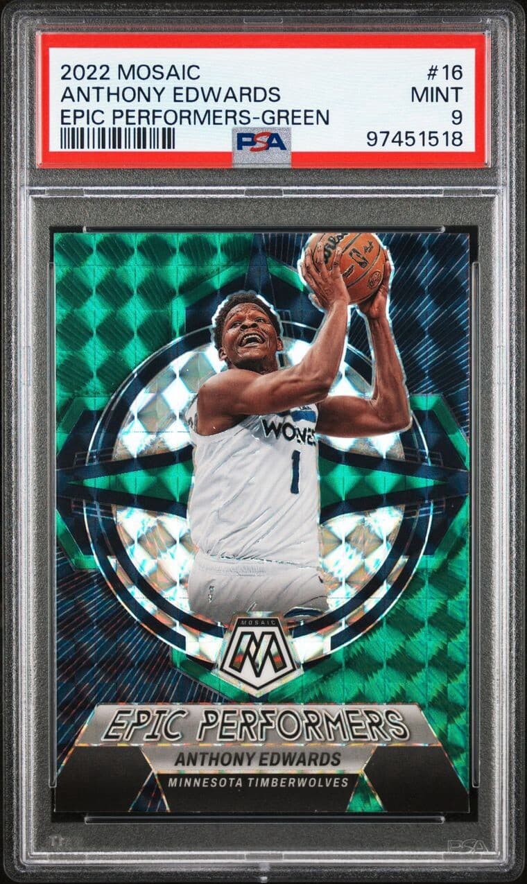 2022 Mosaic - Epic Performers Green  Prizm #16 Anthony Edwards. PSA 9. Low Pop