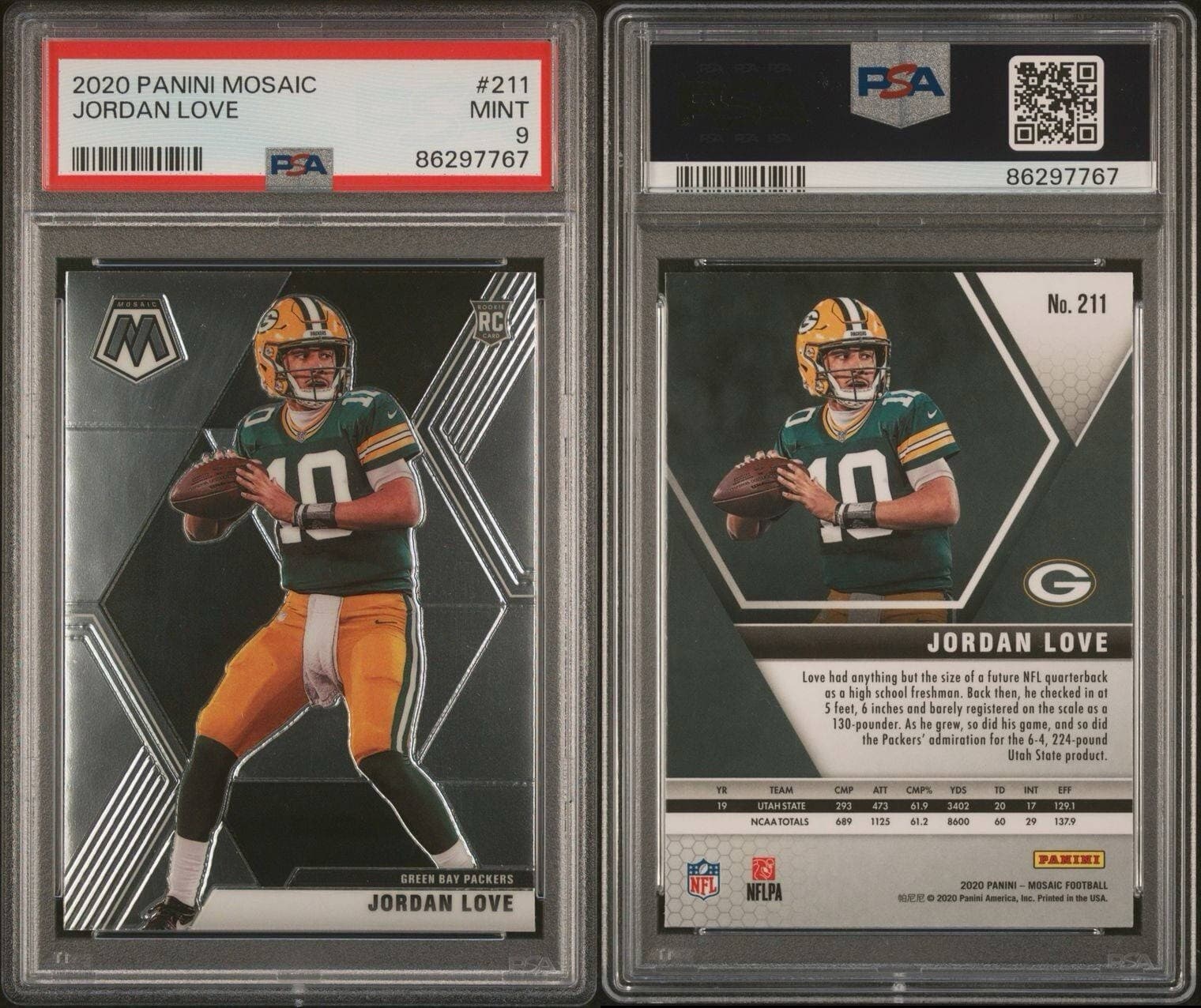 2020 Panini Mosaic Jordan Love #211 RC Rookie Card PSA 9 MINT 