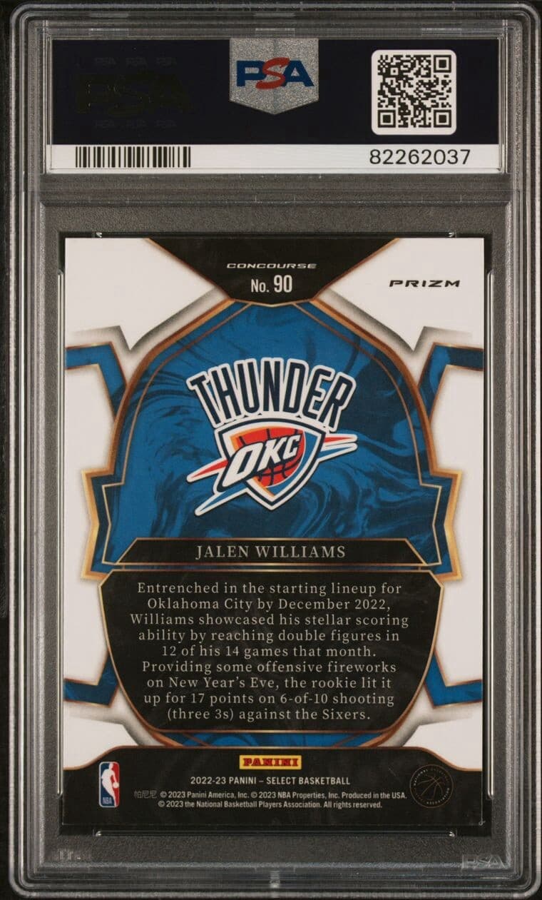 2022 Select - Concourse Tri-Color Prizm #90 Jalen Williams (RC). PSA 9. Pop 17