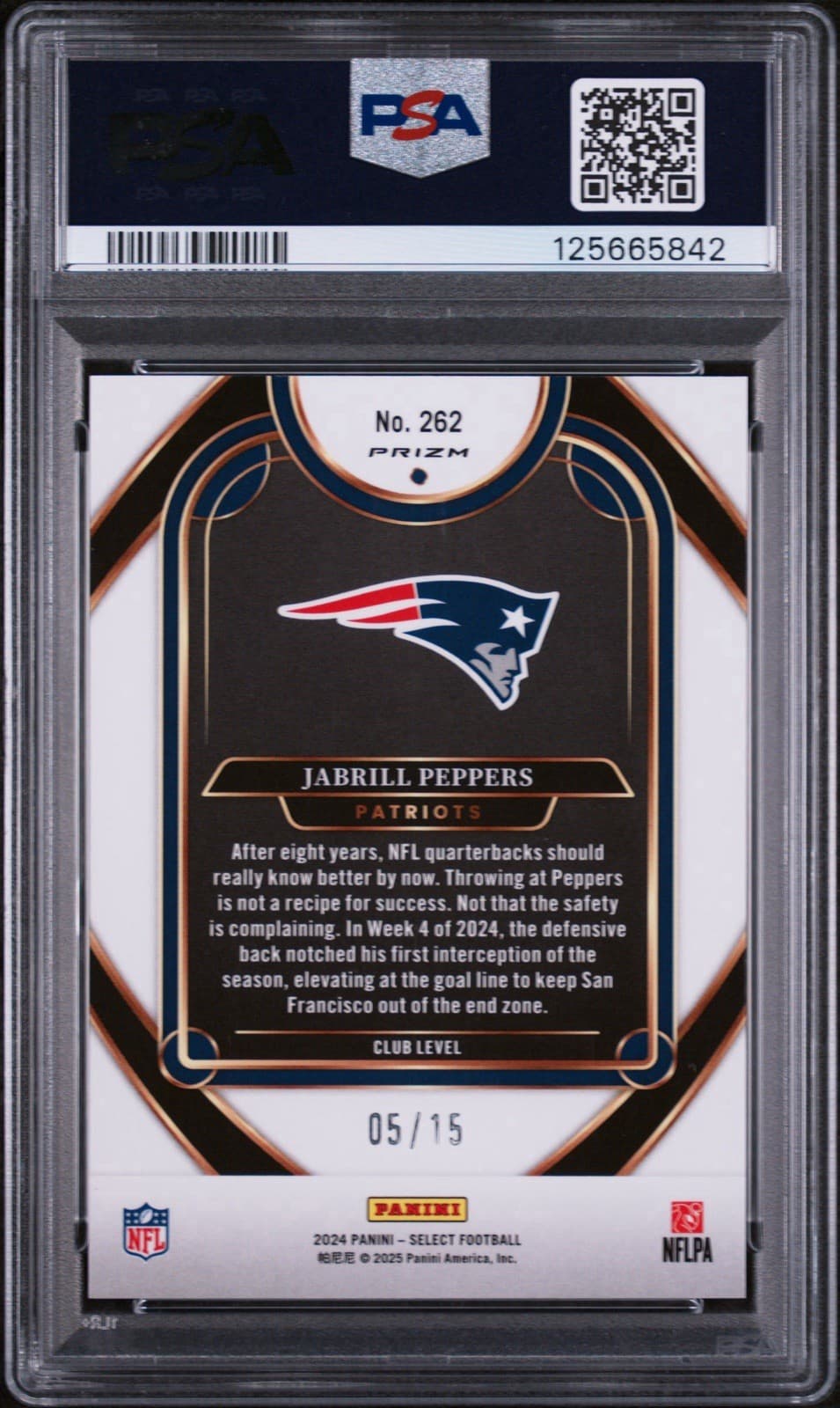 2024 Select Club Level - Jabrill Peppers Pink Glitter 5/15 (Jersey Match). PSA 9