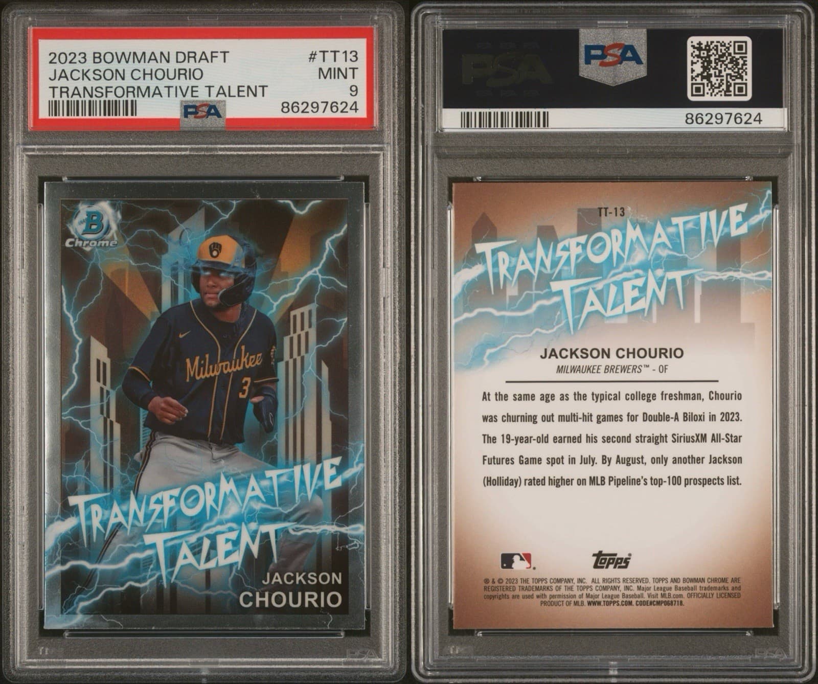 2023 Bowman Draft - Transformative Talent Jackson Chourio #TT-13. PSA 9 - Mint.