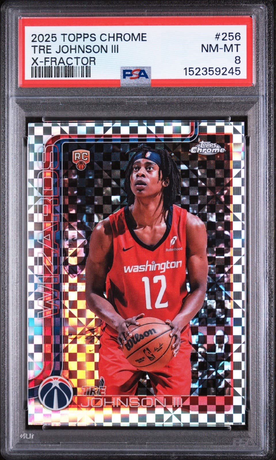 2025-26 Topps Chrome - Tre Johnson #256 X-Fractor (RC). PSA 8 NM-MT