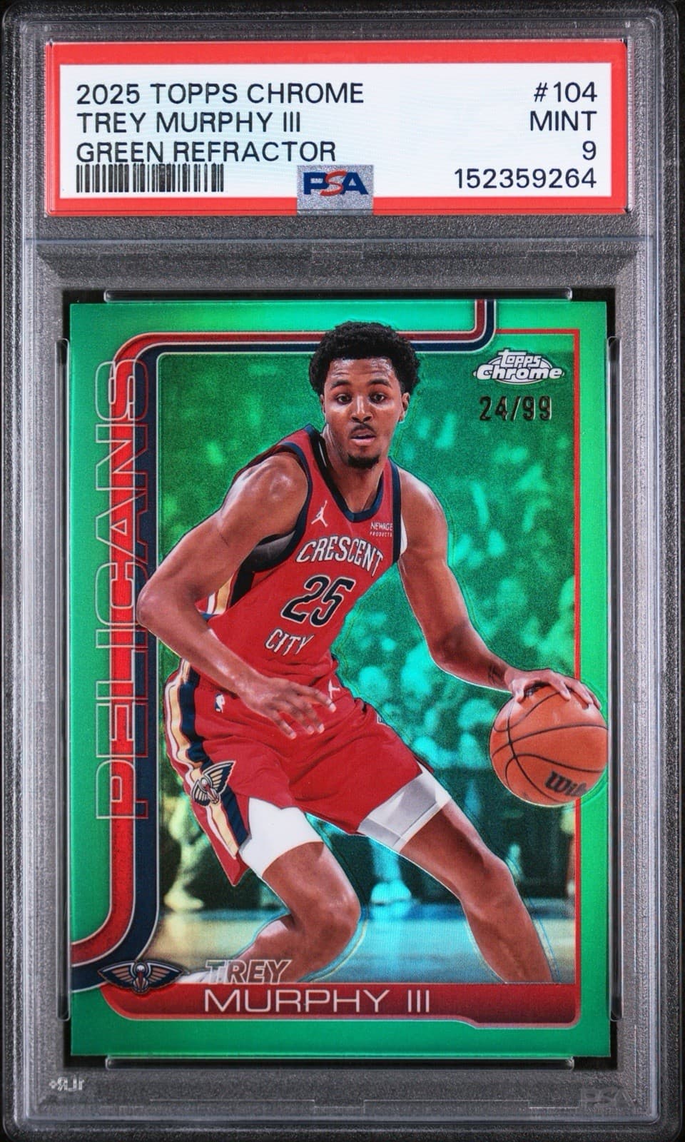 2025-26 Topps Chrome - Trey Murphy III #104 Green Refractor /99. PSA 9 MINT
