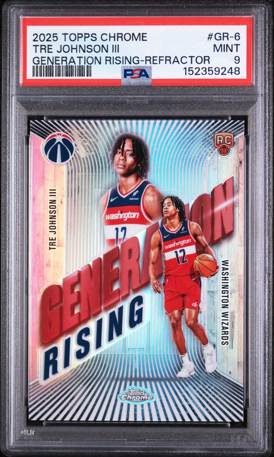 2025-26 Topps Chrome - Generation Rising Tre Johnson #GR-6 (RC) Refractor. PSA 9