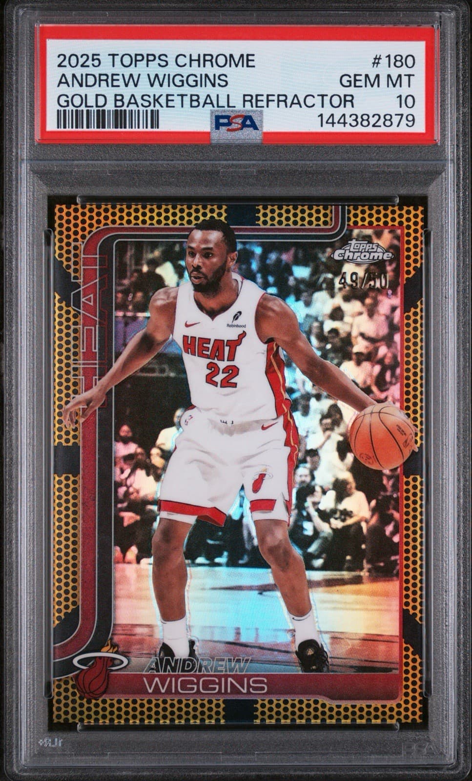 2025 Topps Chrome - Andrew Wiggins #180 Gold Basketball Refractor /50. PSA 10.