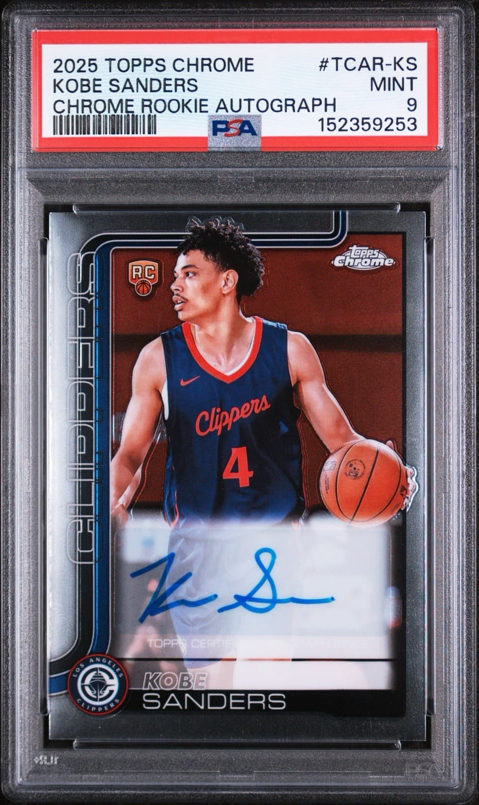 2025 Topps Chrome - Rookie Autographs Kobe Sanders #TCAR-KS (AU, RC). PSA 9 MINT