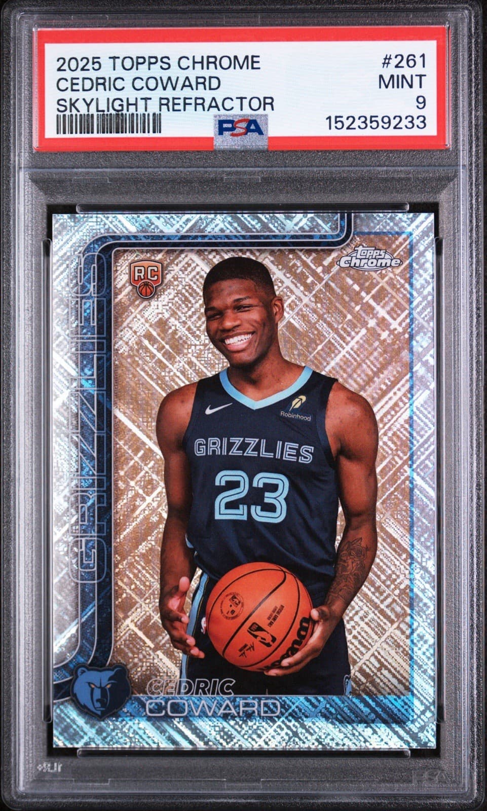2025 TOPPS CHROME #261 - CEDRIC COWARD SKYLIGHT REFRACTOR (RC). PSA 9 MINT