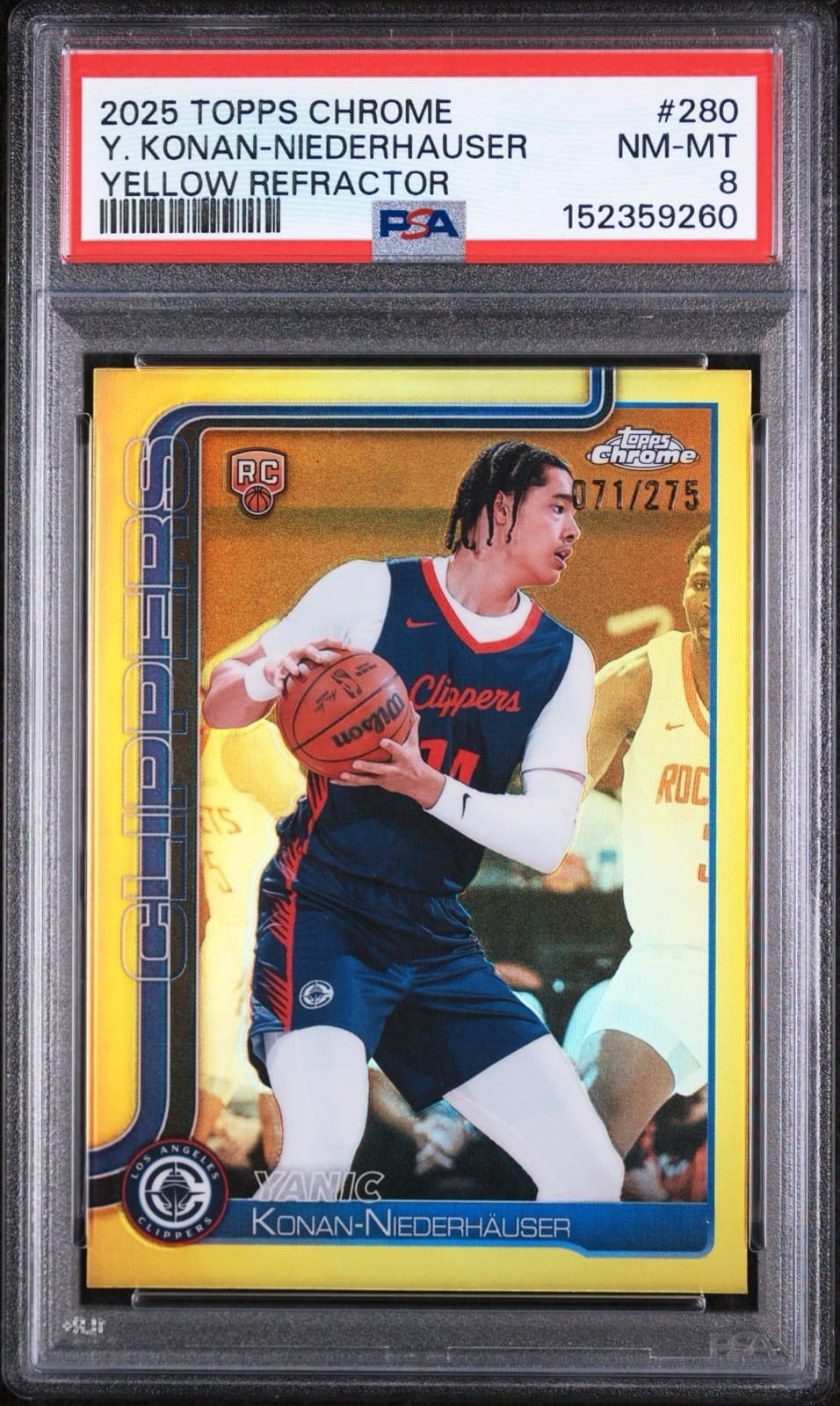 2025 Topps Chrome Yanic Konan-Niederhauser #280 Yellow Refractor /275 (RC) PSA 8