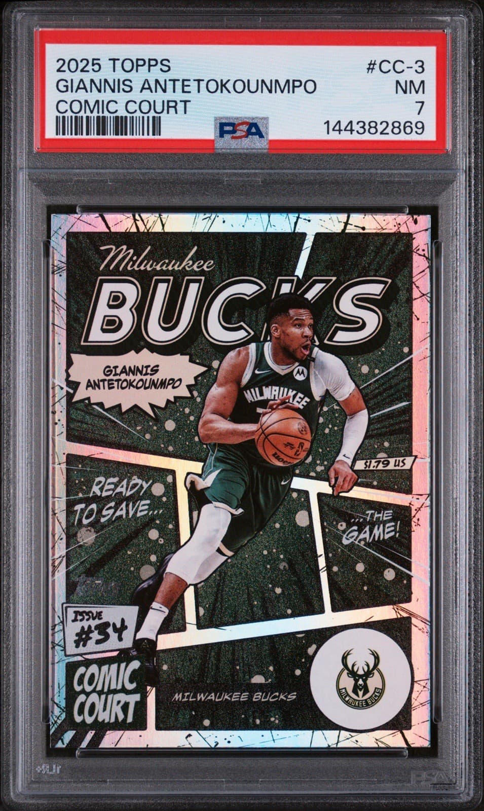 2025-26 Topps - Giannis Antetokounmpo #CC-3. Comic Court. Case Hit. PSA 7 NM