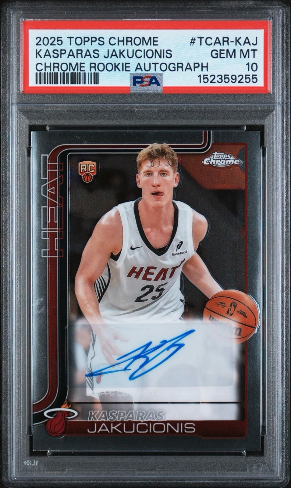 2025 Topps Chrome - Rookie Autographs Kasparas Jakucionis #TCAR-KAJ (RC). PSA 10